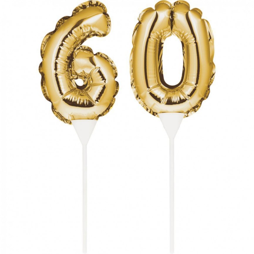Mini Gold Balloon Number 60 Cake Topper