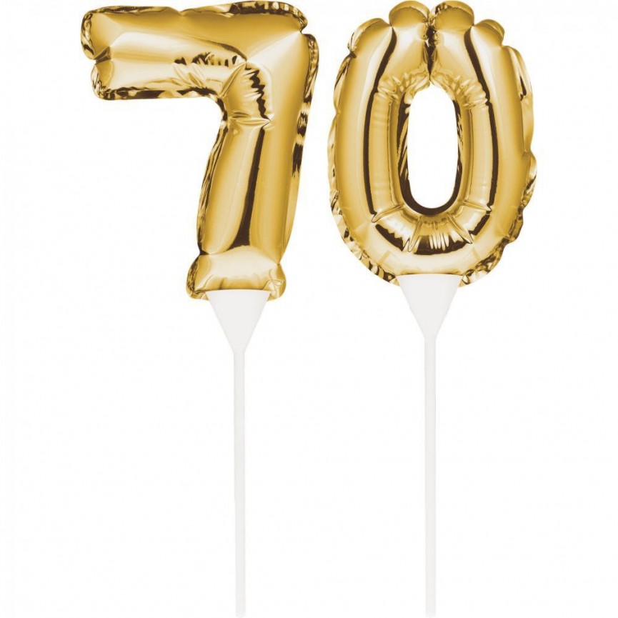 Mini Gold Balloon Number 70 Cake Topper