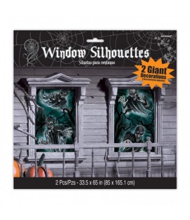 2 Window Silhouettes Haunted House