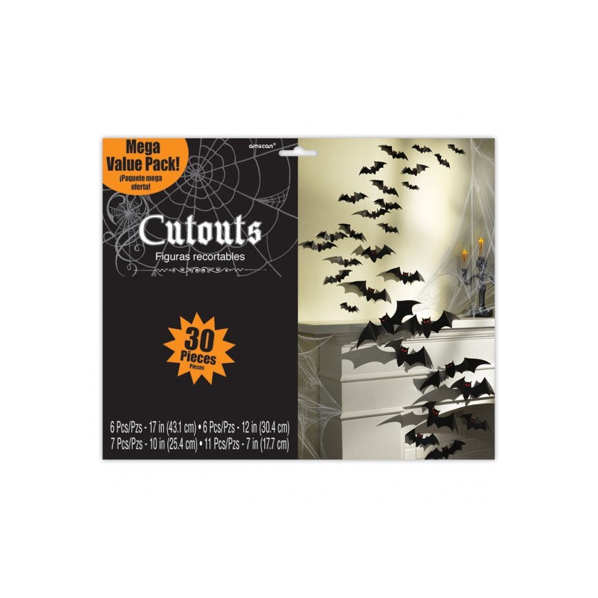 30 Cutouts Haunted House Paper Bats