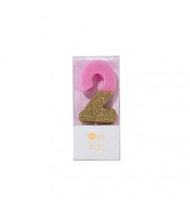 Number 1 Pink Glitter Candle
