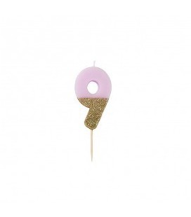 Number 8 Pink Glitter Candle