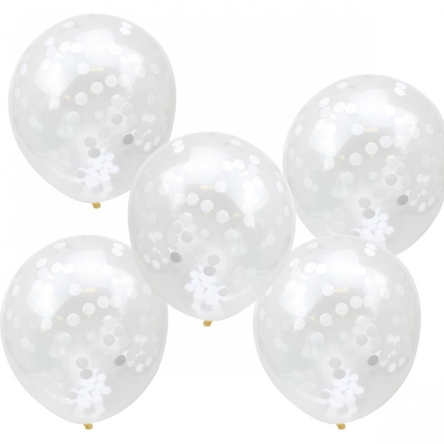 5 White Confetti Balloons