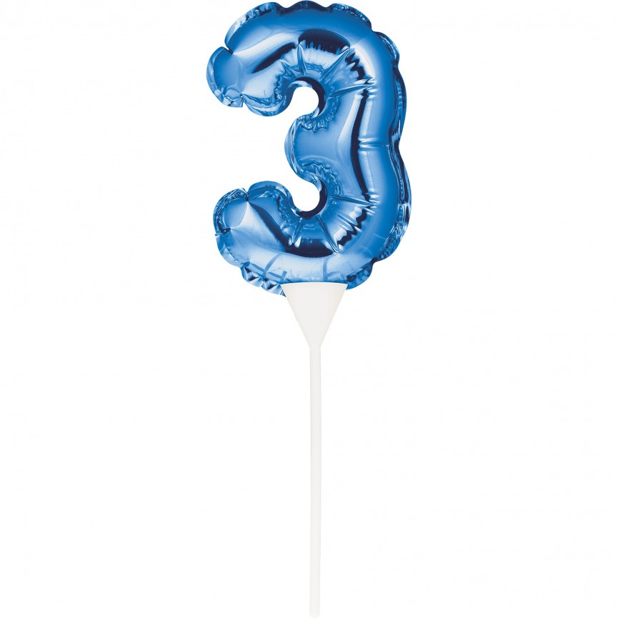 MINI BALLON BLEU CAKE TOPPER CHIFFRE 3