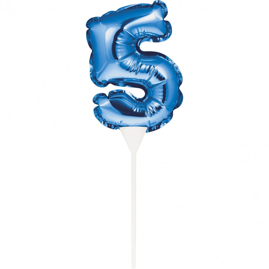 MINI BLUE BALLOON NUMBER 5 CAKE TOPPER