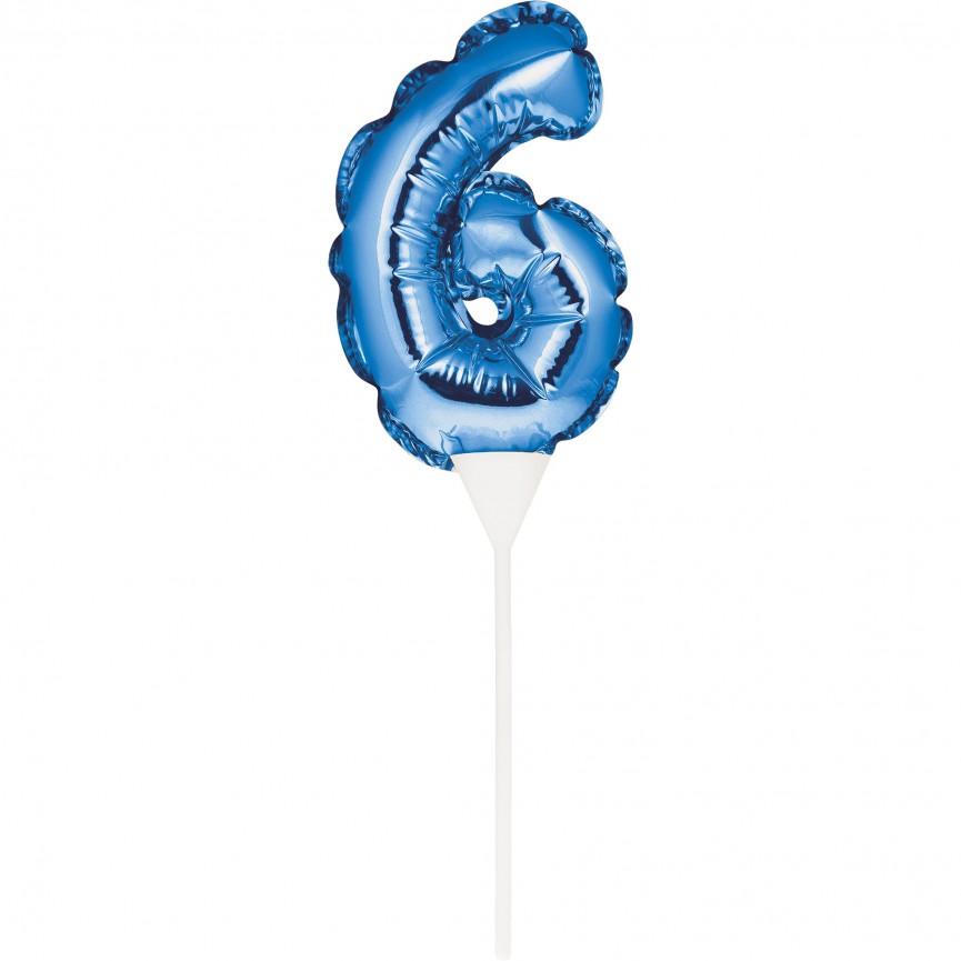 BLAUER CAKE TOPPER MINILUFTBALLON ZIFFER 6