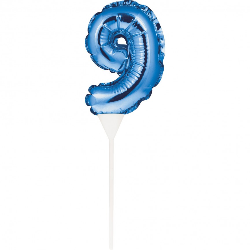 BLAUER CAKE TOPPER MINILUFTBALLON ZIFFER 9