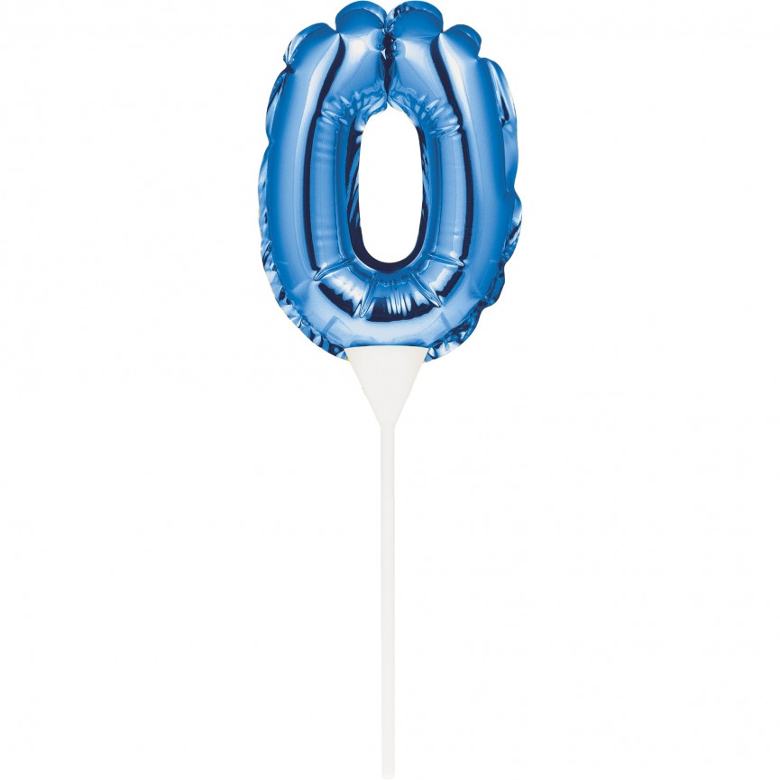 BLAUER CAKE TOPPER MINILUFTBALLON ZIFFER 0