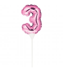 MINI PINK BALLOON NUMBER 3 CAKE TOPPER