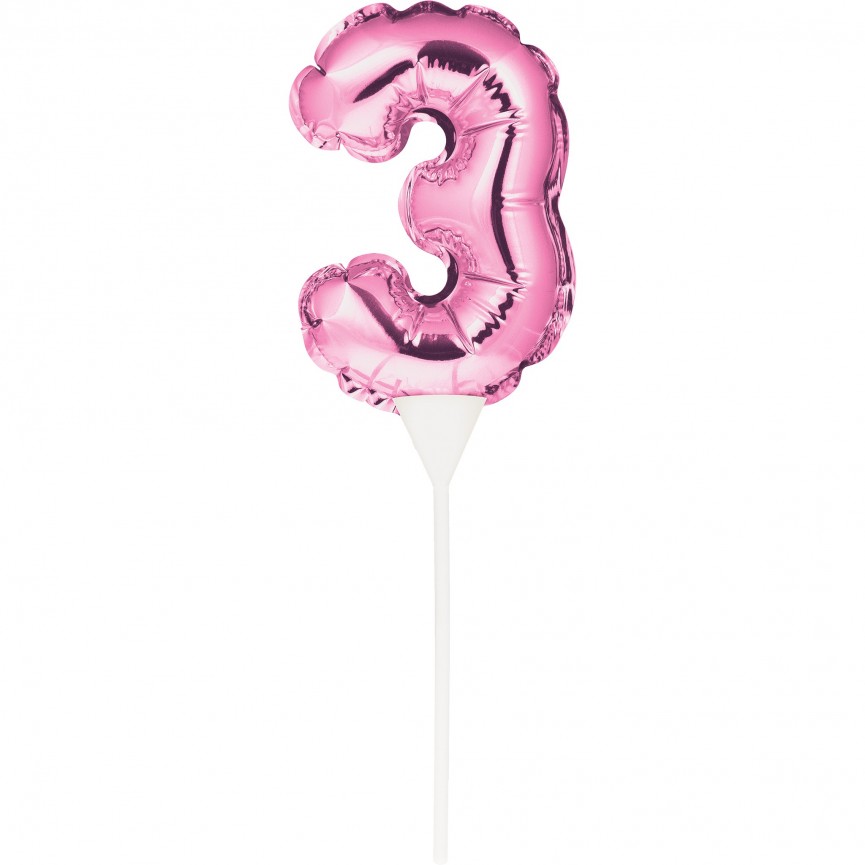 MINI PINK BALLOON NUMBER 3 CAKE TOPPER