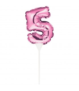 MINI PINK BALLOON NUMBER 5 CAKE TOPPER