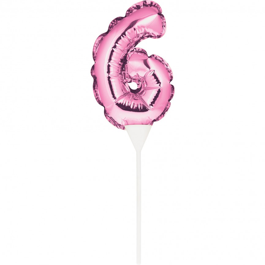 MINI PINK BALLOON NUMBER 6 CAKE TOPPER