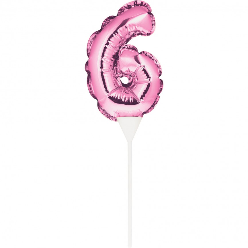 ROSA CAKE TOPPER MINILUFTBALLON ZIFFER 6