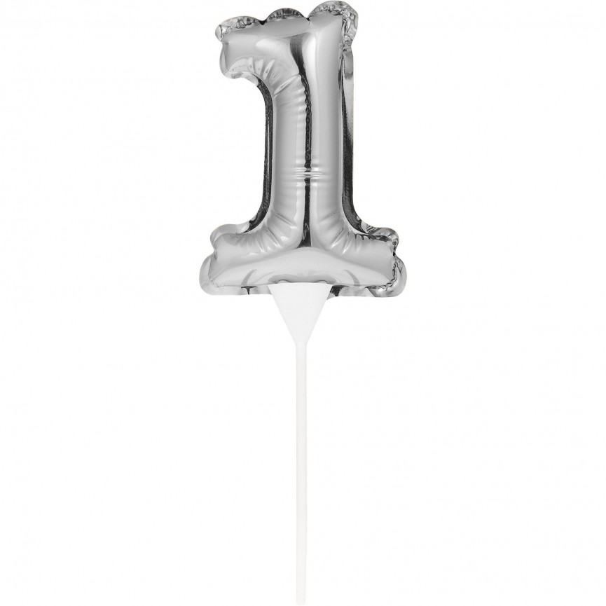 Silberner Cake Topper Miniluftballon Ziffer 1