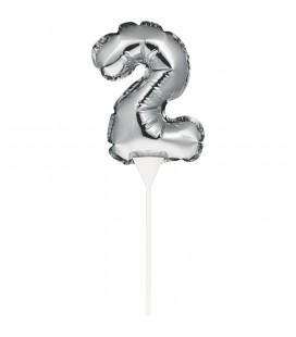 Mini Silver Balloon Number 2 Cake Topper