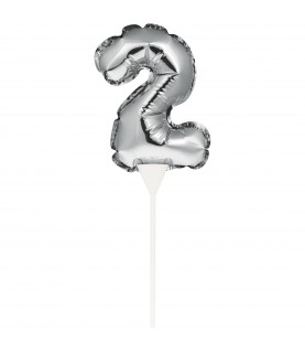 Mini Silver Balloon Number 2 Cake Topper