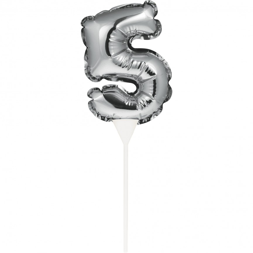 Mini Silver Balloon Number 5 Cake Topper