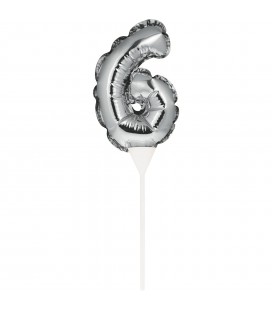 Mini Silver Balloon Number 6 Cake Topper