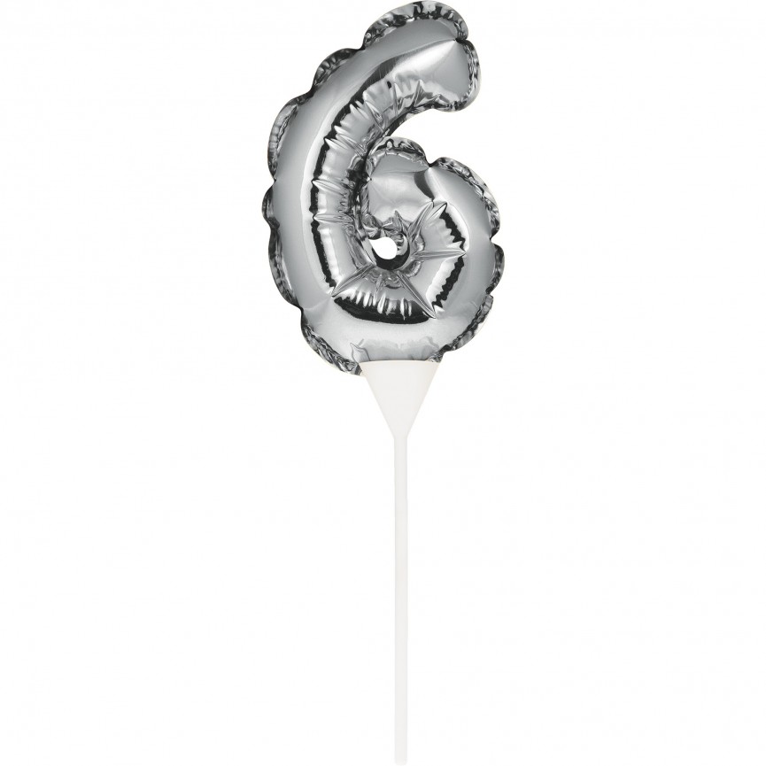 Mini Ballon Argenté Cake Topper Chiffre 6