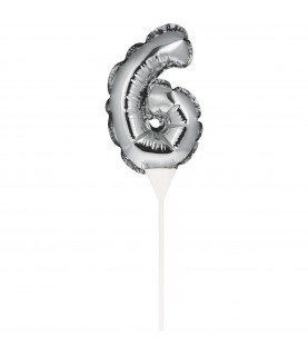 Mini Silver Balloon Number 6 Cake Topper
