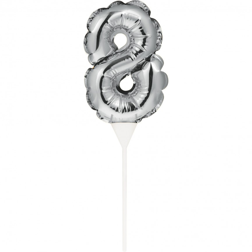 Silberner Cake Topper Miniluftballon Ziffer 8