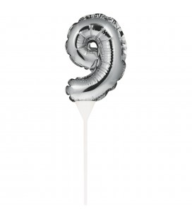 Mini Silver Balloon Number 9 Cake Topper