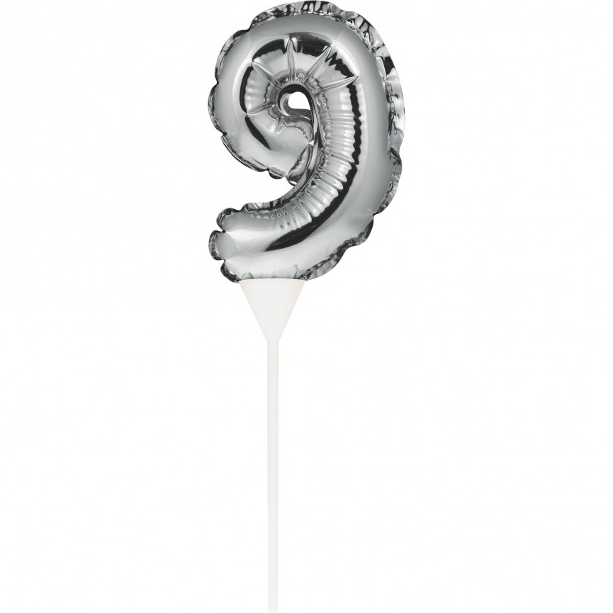 Silberner Cake Topper Miniluftballon Ziffer 9