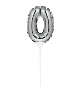 Mini Silver Balloon Number 0 Cake Topper