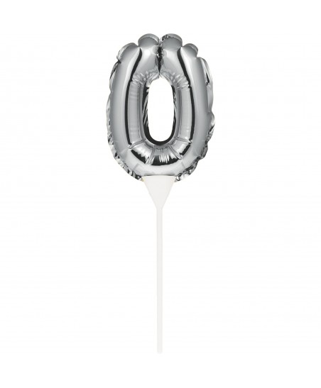Mini Silver Balloon Number 0 Cake Topper