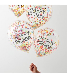 5 Ballons Confetti Happy Birthday
