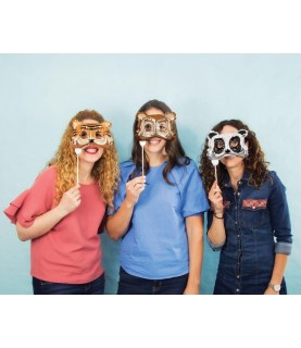 3 Photo Booth Masques Animaux Ballons