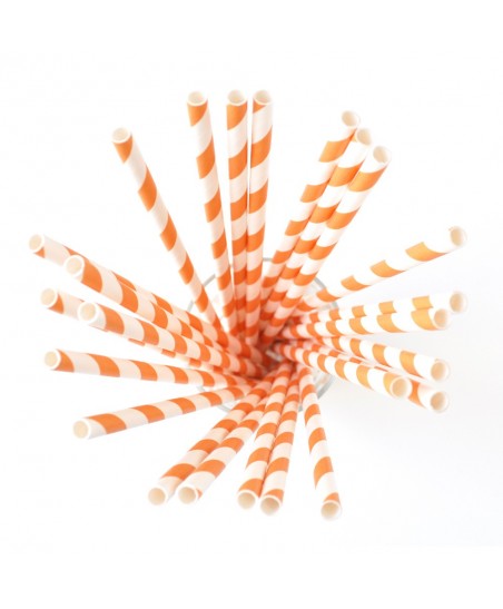 24 Orange Striped Paper Straws