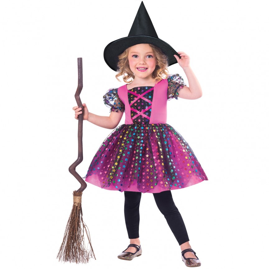 BARAKYEG Deguisement Sorciere Fille, Cosplay Carnaval,Costume  Enfant,Chapeau de Sorcière,Halloween Deguisement Lumineux,Robe Fille, 130cm