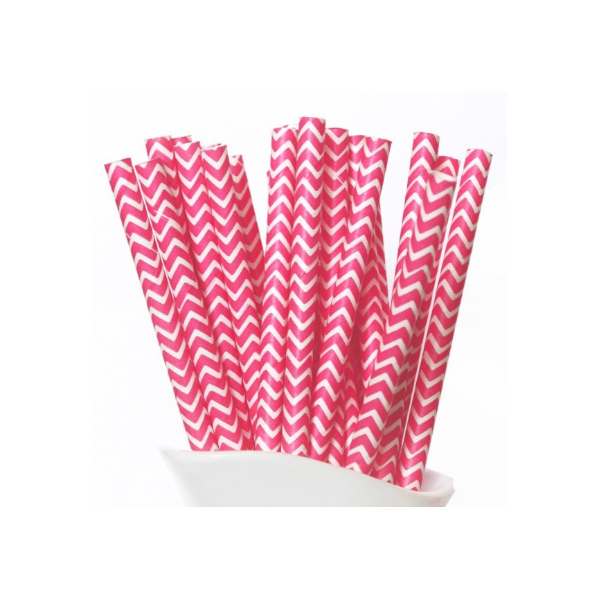 25 Pailles Papier Chevron Magenta