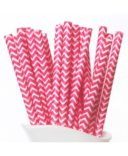 25 Magenta Chevron Paper Straws