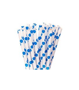 25 Blue Polka Dots Paper Straws