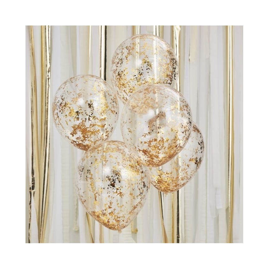 5 Gold Shredded Confetti Balloons