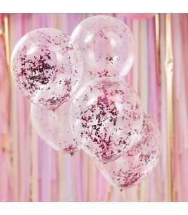 5 Ballons Micro- Confettis Rose
