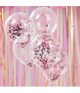 5 Luftballons mit Pink-Konfetti Micro