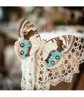 2 Wooden Butterflies Taupe/Blue