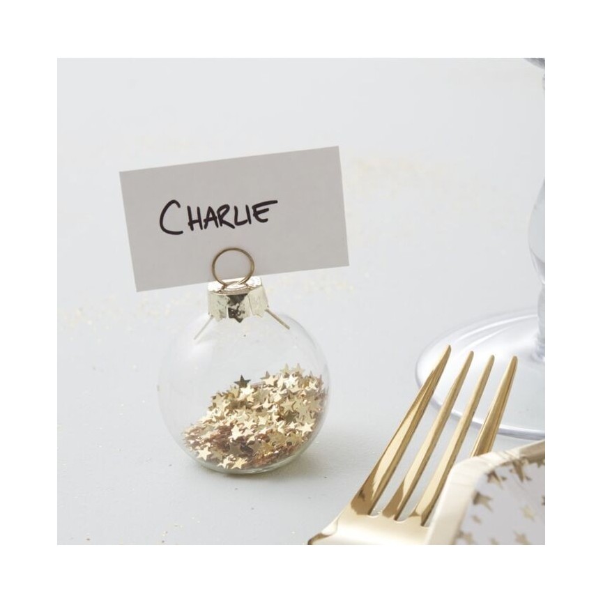 Gold Star Confetti Christmas Bauble Place Card Holder