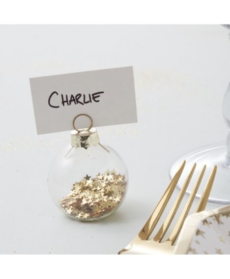 Gold Star Confetti Christmas Bauble Place Card Holder