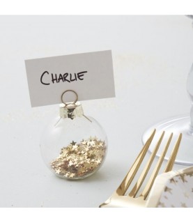 Gold Star Confetti Christmas Bauble Place Card Holder