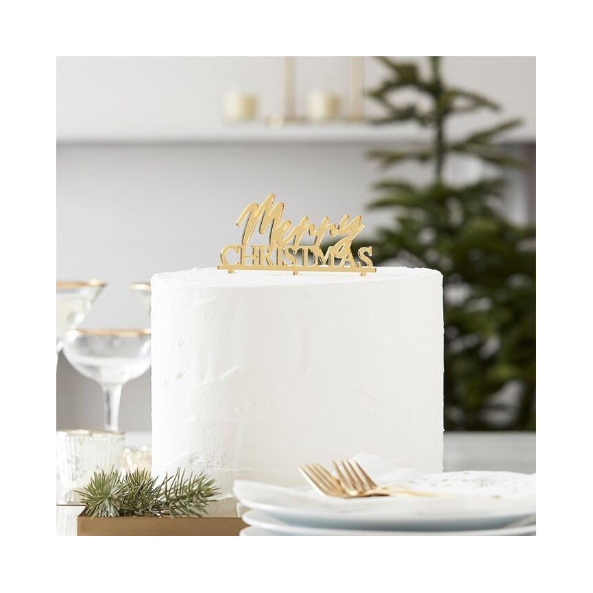 Gold Merry Christmas Acrylic Cake Topper