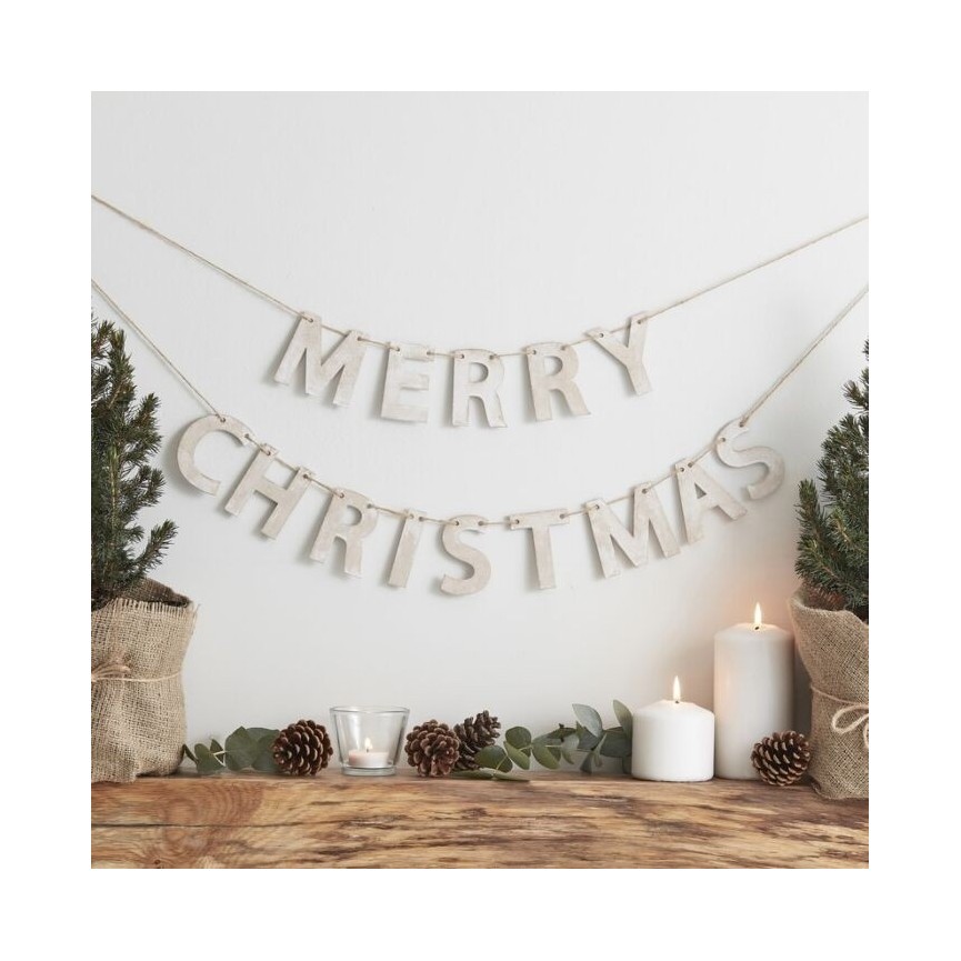 Rustic Wooden Merry Christmas Bunting