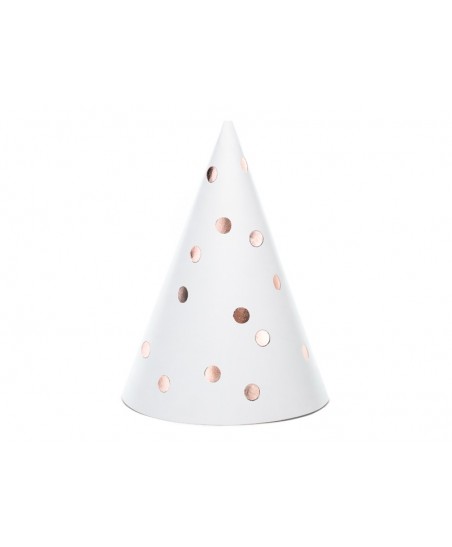 6 White & Rose Gold Party Hats