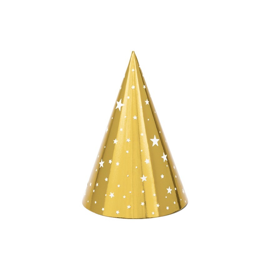 6 Gold & Stars Party Hats