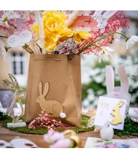 1 Bunny Kraft Bag with Gold Bunny and Pompom