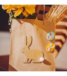 1 Bunny Kraft Bag with Gold Bunny and Pompom