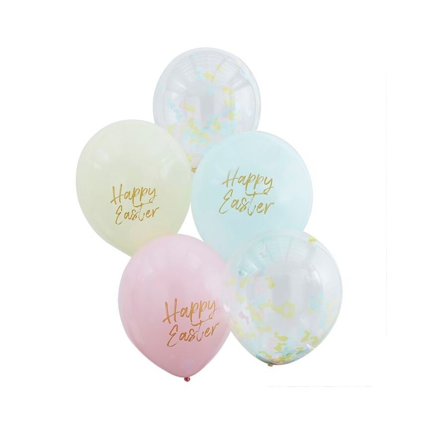 5 Ballons Pâques Confettis & Pastel